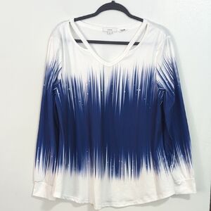 Vince 100% Pima Cotton Blue White Ombre Dip Dye Long Sleeve T Shirt Size Medium